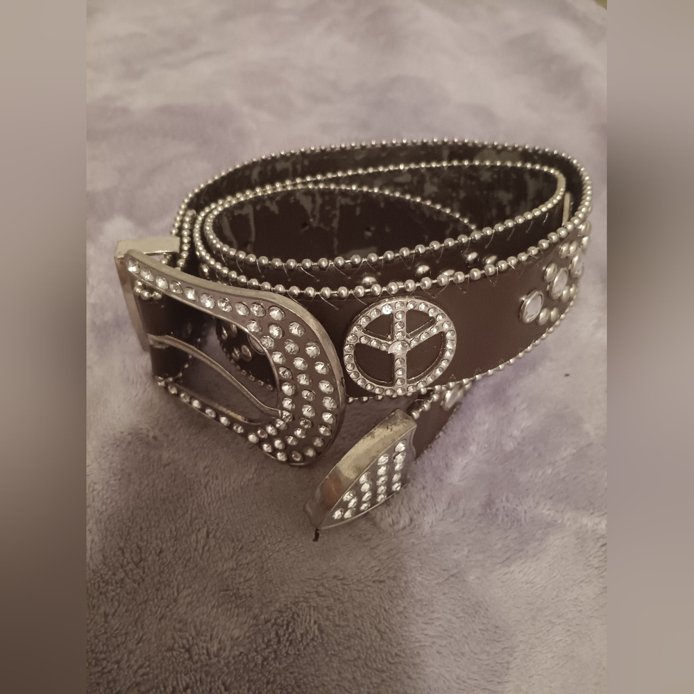 Silver and Brown Studded Leather Belt